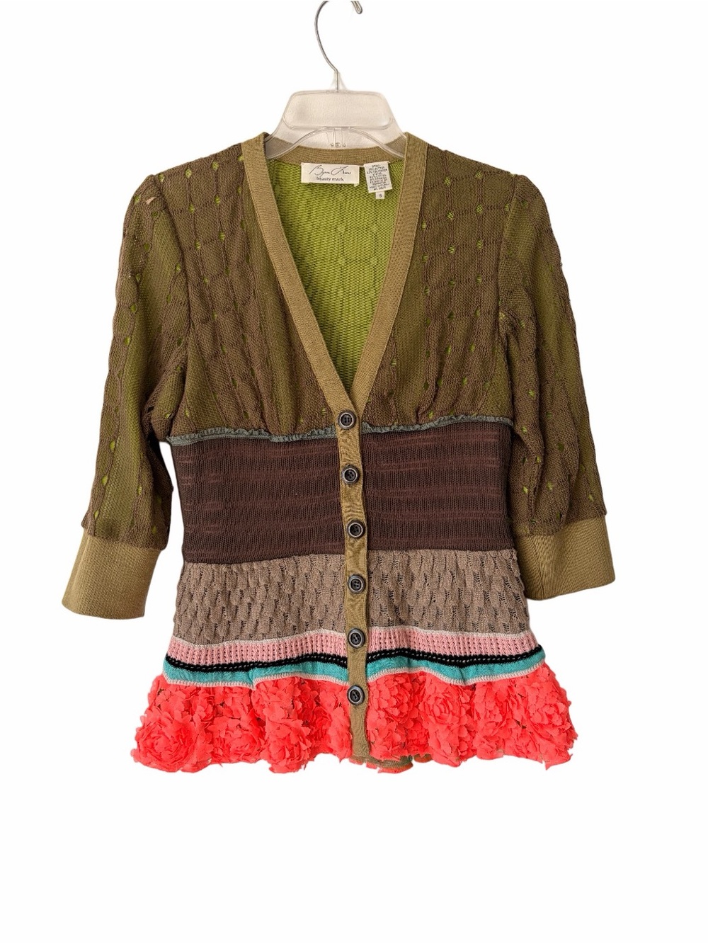 Byron Lars Olive Green Knit Button Front Peplum Sweater size 6